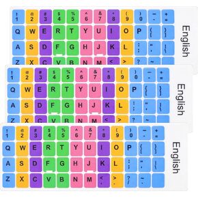 3 PCS English Keyboard استبدال ملصقات رسائل ، ملصق لوحة مفاتيح عالمي ، ملصقات حروف قوس قزح مع خلفية ملونة وحرف أسود لسطح مكتب الكمبيوتر المحمول ، الكمبيوتر