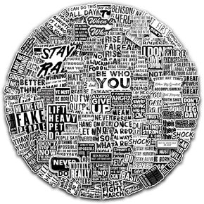 103Pcs Cool Black Inspirational Stickers Decals for Kids, Giogyebit Teens Premium Waterproof Vinyl Motivational Phrase Stickers for Water Bottles, Skateboards, Laptops, Phone Cases, Guitars, Helmets