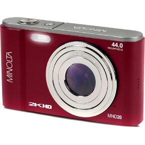 Minolta MND20 44MP Camera-2.7k Ultra HD Video ، Zoom رقمي 16x ، تثبيت مضاد للانتعاش ، انخفاض الوقت ، اكتشاف الوجه ، شاشة LCD 2.9 بوصة-كاميرا مضغوطة خفيفة الوزن (RED) (متجدد) (متجدد)