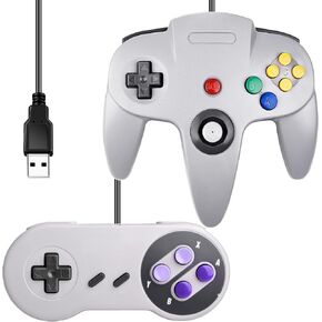 [Bundle USB Version] 2 Pack USB Classic Controller, PC N64 & SNES Controller Joystick for Windows PC MAC Linux Raspberry Pi Project 64 Retropie OpenEmu Emulator(Plug & Play)(Grey)