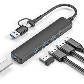 Aluminum 5 in 1 USB Hub USB C Hub, Multiport USB Splitter Adapter with 1 USB 3.0, 3 USB 2.0 &Type-C Data Power Ports for MacBook Pro, ipad, Laptop, Dell, HP, for iPhone 16 15 and More USB-C Devices