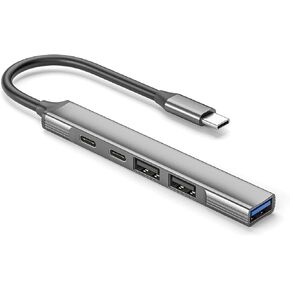 5 in 1 Type C Hub USB, 3/2.0 Type C 10Gbps Data Transfer PD 60W Charging for Any Setting