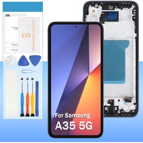 OLED for Samsung Galaxy A35 5G Screen RREPLECIANCE A356 SM-A356U A356U1 A356B A356E 6.6 "شاشة LCD شاشة LCD Displess Digitizer مع إطار أسود (إصدار الولايات المتحدة)