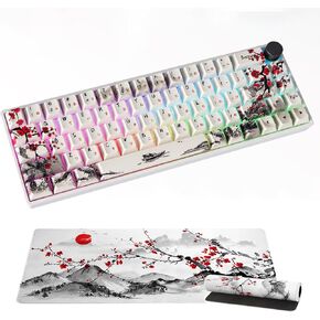 MOLGRIA GK68 Plum Blossom 68-Key RGB Backlit Triple Mode Red Merchinery Switches Gaming Keyboard with Plum Blossom Large Size Mouse Pad