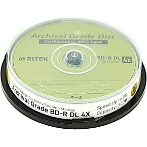 10 Pack Ritek BD-R DL 50GB 4X Archival Grade Blank Disc Certified by ADTC Japan