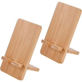 2 Sets Bamboo Cell Phone Stand Holder with Charging Port Universal Portable Sturdiness Holder for Desktop Compatible Smartphones Tablets
