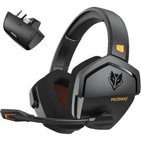 NUBWO G06 Upgraded 2.4Ghz Dongle & Wireless Gaming Headset for All-Platform - 23ms Low Latency Audio - 100-Hour of Playtime - 50mm Drivers(Black Orange)