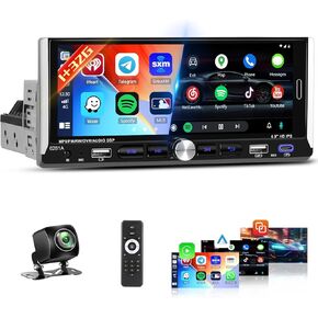 Roinvou Single Din Car Radio with Wireless Carplay & Android Auto, 6.86 inch Touch Screen Single Din Radio, Support Bluetooth/FM/RDS/Mirror Link/Type-C/Dual USB/Fast Charging/SWC + Backup Camera
