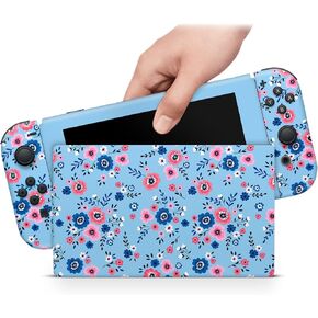 ZOOMHITSKINS Compatible with Switch Skin Cover, Baby Blue Tiny Flowers Cute Vintage Floral, Vinyl Decal Sticker Wrap, Made in The USA