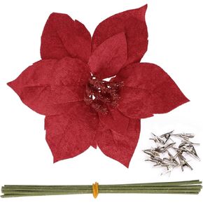 CEWOR 12 Pcs Christmas Poinsettia Artificial Flowers Flannel Christmas Tree Decor Flowers with Clips and Stems for Wedding Party Xmas Tree, 6.7 Inch (Red) in Saudi Arabia
