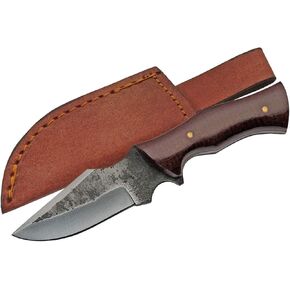 6.25" Fixed Blade Full-Tang Carbon Steel Blacksmith Style Outdoor Hunting/Skinning Knife with Sheath, Brown