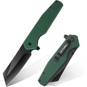 FLISSA Folding Knife, 4-3/4" Reverse Tanto Folding Pocket Knife, Black Stonewash Blade, Wood Handle, for Hunting, Survival, Camping and Outdoor Activities, Great Gifts for Dad, Husband, Friend