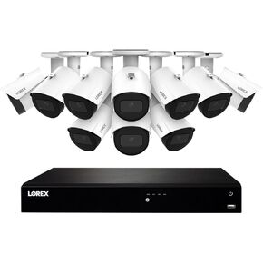 Lorex 4K 8MP 16-CAMERA قادرة (سلكية أو الاندماج WI-FI) 4TB POE NVR نظام الكاميرات الرصاصة المعدنية-الرؤية الليلية الملونة ، الكشف عن الحركة الذكية (الشخص/السيارة) ، IP67 (أبيض ، 10 كاميرات)