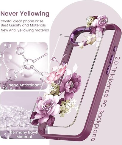 for iPhone 16E Case+Tempered Glass Screen Protector, [Military Grade Protective] Slim Soft TPU & Hard PC,Girls Women Crystal Clear Flower Pattern Cover for iPhone SE 4rd Gen 2025-Purple in Kuwait