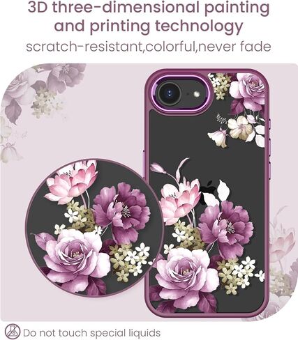 for iPhone 16E Case+Tempered Glass Screen Protector, [Military Grade Protective] Slim Soft TPU & Hard PC,Girls Women Crystal Clear Flower Pattern Cover for iPhone SE 4rd Gen 2025-Purple in Kuwait