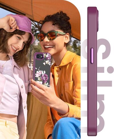 for iPhone 16E Case+Tempered Glass Screen Protector, [Military Grade Protective] Slim Soft TPU & Hard PC,Girls Women Crystal Clear Flower Pattern Cover for iPhone SE 4rd Gen 2025-Purple in Kuwait