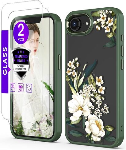 for iPhone 16E Case+Tempered Glass Screen Protector, [Military Grade Protective] Slim Soft TPU & Hard PC,Girls Women Crystal Clear Flower Pattern Cover for iPhone SE 4rd Gen 2025-Purple in Kuwait
