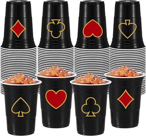 Ziliny 48 Pcs Casino Party Plastic Cups 16 oz Casino Plastic Disposable Cup Casino Poker Hot Cold Drink for Casino Theme Birthday Wedding Party Decorations (Black) in Saudi Arabia