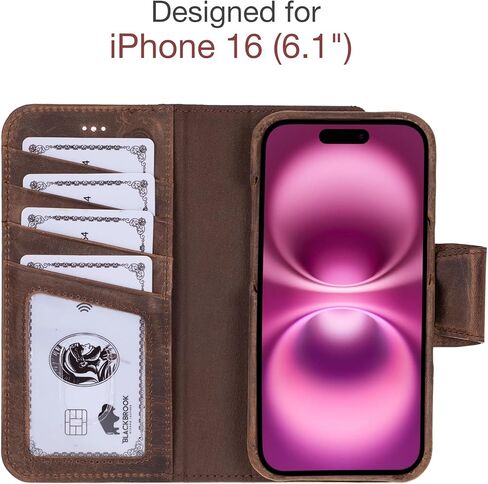 BLACKBROOK for iPhone 16 Pro Max Case with Wallet, Burkley Full Grain Leather, Detachable 2-in-1 Set for MagSafe, 4 Card Slots with RFID, Folio Wallet Case Compatible with iPhone 16 Pro Max in Kuwait