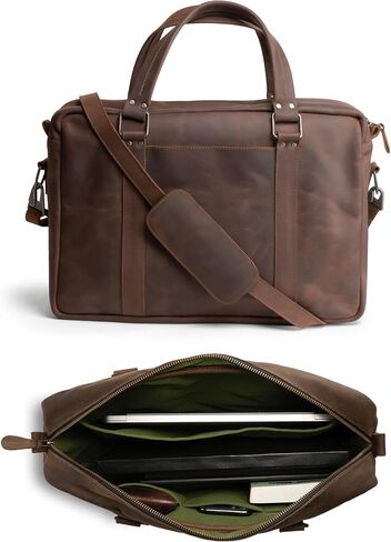 Hide & Drink, Briefcase Laptop Bag Handmade from Full Grain Leather - Bourbon Brown in Saudi Arabia