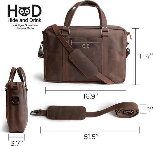 Hide & Drink, Briefcase Laptop Bag Handmade from Full Grain Leather - Bourbon Brown in Saudi Arabia