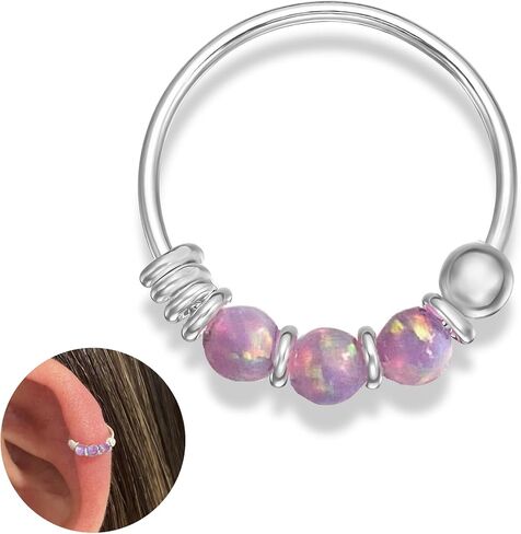 925 Sterling Silver VERY SMALL 10MM Pink Opal Hoop Earring - SINGLE Hoop for ONE ear - for Helix, Cartilage, 2nd Ear Piercing | Handmade by MiYa Jewelry Creations in Saudi Arabia
