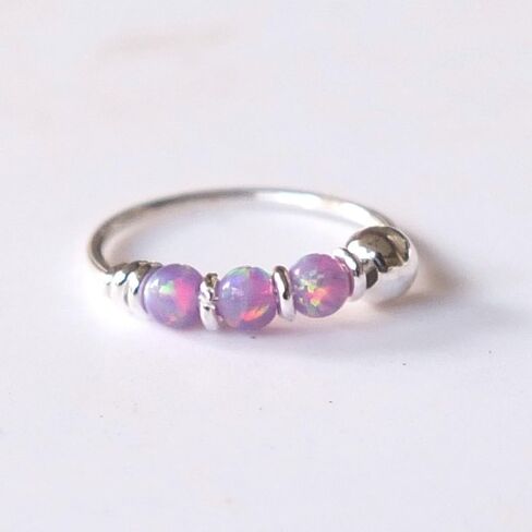 925 Sterling Silver VERY SMALL 10MM Pink Opal Hoop Earring - SINGLE Hoop for ONE ear - for Helix, Cartilage, 2nd Ear Piercing | Handmade by MiYa Jewelry Creations in Saudi Arabia