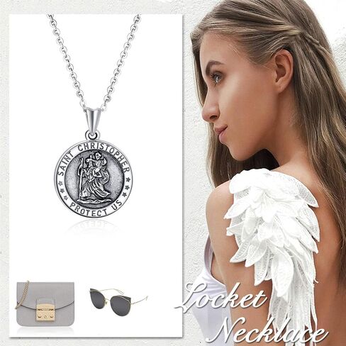 POPLYKE Sterling Silver Saint Christopher Necklace/Locket Necklace that Holds Pictures for Women Mom Daughter Birthday Gifts in Saudi Arabia