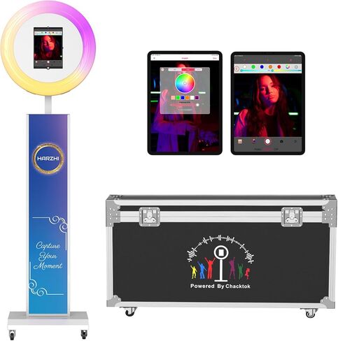 Portable Photo Booth Compatible with Any Ipad, Separable Triangular Ipad Photo Booth for Christmas Wedding Party Shell Stand Software APP Control Ring Light, Flight Case in Kuwait