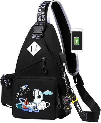 Water-Resistant Crossbody Sling Bag for Men Astronaut Casual Chest Shoulder Daypack Hiking Travel Backpack for 12.9 Inch Ipad (Black1) in Saudi Arabia