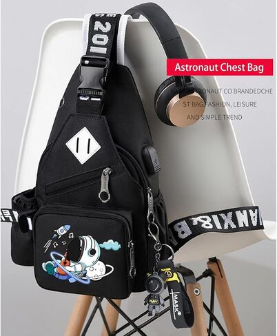 Water-Resistant Crossbody Sling Bag for Men Astronaut Casual Chest Shoulder Daypack Hiking Travel Backpack for 12.9 Inch Ipad (Black1) in Saudi Arabia