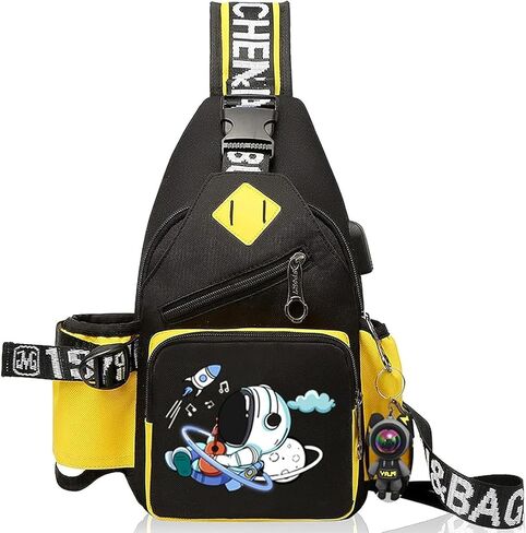 Water-Resistant Crossbody Sling Bag for Men Astronaut Casual Chest Shoulder Daypack Hiking Travel Backpack for 12.9 Inch Ipad (Black1) in Saudi Arabia