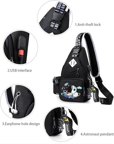 Water-Resistant Crossbody Sling Bag for Men Astronaut Casual Chest Shoulder Daypack Hiking Travel Backpack for 12.9 Inch Ipad (Black1) in Saudi Arabia