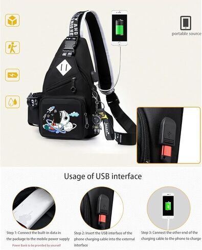 Water-Resistant Crossbody Sling Bag for Men Astronaut Casual Chest Shoulder Daypack Hiking Travel Backpack for 12.9 Inch Ipad (Black1) in Saudi Arabia