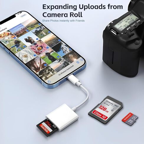USB C SD Card Reader for iPhone, Memory Card Reader with USB Camera Adapter Plug and Play Trail Game Camera SD Card Viewer Supports SD and TF Card Micro SD Card Adapter for iPad No App Required in Kuwait