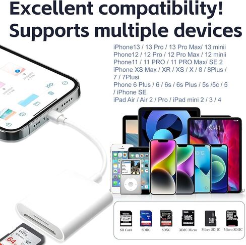 USB C SD Card Reader for iPhone, Memory Card Reader with USB Camera Adapter Plug and Play Trail Game Camera SD Card Viewer Supports SD and TF Card Micro SD Card Adapter for iPad No App Required in Kuwait