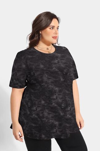 TIYOMI Plus Size Tops Summer Short Sleeve Shirts for Women Crewneck Tunics Pocket/Distressed (XL-5XL) in Kuwait
