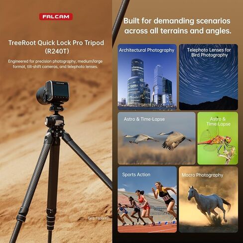 Falcam TreeRoot 61" F38 Pro Quick Lock Travel Tripod,with 360 Degree Damping Ball Head Load Capacity 5kg/11lbs,Carbon Fiber Tripod with F22 Interfaces, 1/4" Screw,Carry Strap Holes for Cameras in Saudi Arabia