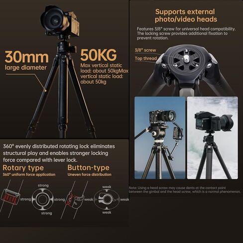 Falcam TreeRoot 61" F38 Pro Quick Lock Travel Tripod,with 360 Degree Damping Ball Head Load Capacity 5kg/11lbs,Carbon Fiber Tripod with F22 Interfaces, 1/4" Screw,Carry Strap Holes for Cameras in Saudi Arabia