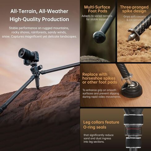 Falcam TreeRoot 61" F38 Pro Quick Lock Travel Tripod,with 360 Degree Damping Ball Head Load Capacity 5kg/11lbs,Carbon Fiber Tripod with F22 Interfaces, 1/4" Screw,Carry Strap Holes for Cameras in Saudi Arabia
