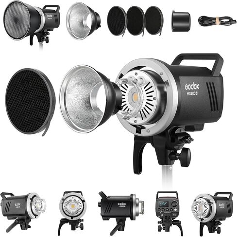 Godox MS300V 300Ws GN58 Compact Studio Strobe Flash Monolight مع Bowens Mount عاكس ومجموعة الشبكة، مصباح النمذجة 2.4G Wireless 5600K، إعادة التدوير 1.3 ثانية بكامل الطاقة (MS300 نسخة مطورة 110 إلى 120 فولت) in Saudi Arabia