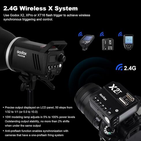 Godox MS300V 300Ws GN58 Compact Studio Strobe Flash Monolight مع Bowens Mount عاكس ومجموعة الشبكة، مصباح النمذجة 2.4G Wireless 5600K، إعادة التدوير 1.3 ثانية بكامل الطاقة (MS300 نسخة مطورة 110 إلى 120 فولت) in Saudi Arabia