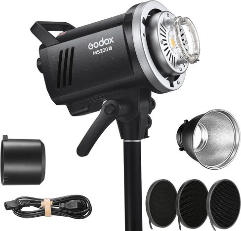 Godox MS300V 300Ws GN58 Compact Studio Strobe Flash Monolight مع Bowens Mount عاكس ومجموعة الشبكة، مصباح النمذجة 2.4G Wireless 5600K، إعادة التدوير 1.3 ثانية بكامل الطاقة (MS300 نسخة مطورة 110 إلى 120 فولت) in Saudi Arabia