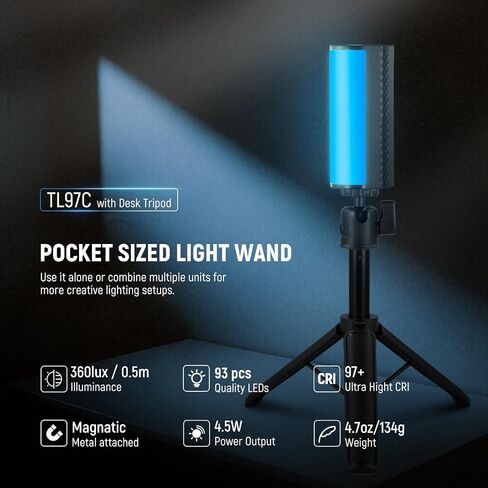 NEEWER RGB Light Wand, Magnetic Handheld Photography Video Light Stick, 2500K~8500K Dimmable CRI95+ Full Color LED Tube Light Bar with 2550mAh Battery, 17 Light Scenes for Vlog TikTok YouTube, TL20C in Kuwait