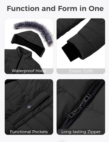 wantdo Women's Plus Size Winter Jacket Warm Long Puffer Coat Quilted Parka Jacket with Removable Fur Hood in Saudi Arabia