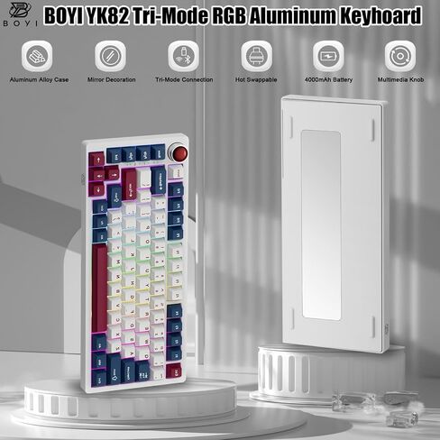 boyi yk82 الألومنيوم سبيكة المفاتيح الميكانيكية ، 75 ٪ RGB GASKET BT5.0/2.4G/TYPE-C السلكية tri-mod in Kuwait