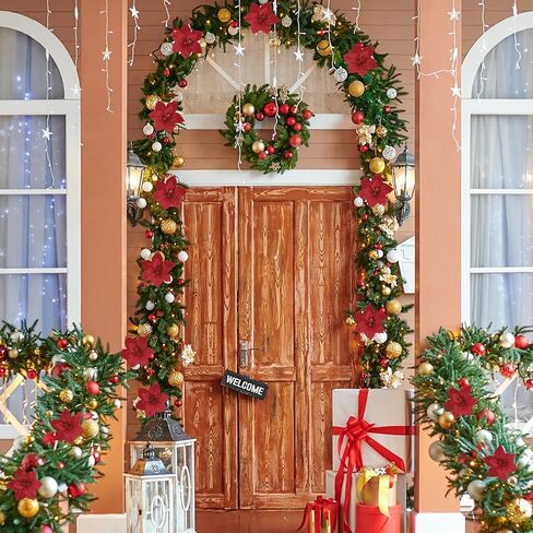 CEWOR 12 Pcs Christmas Poinsettia Artificial Flowers Flannel Christmas Tree Decor Flowers with Clips and Stems for Wedding Party Xmas Tree, 6.7 Inch (Red) in Saudi Arabia