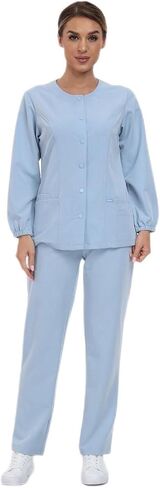 مجموعة Ninsam Essential Warm Scrub للنساء، سترة أمامية بإبزيم وسروال متوسط ​​الساق مستقيم، ناعم قابل للتمدد 6 جيوب in Kuwait