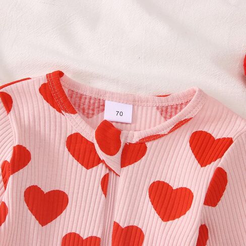 GLIGLITTR Newborn Infant Baby Girls Valentine's Day Romper Long Sleeve Bodysuit Cute Heart Print Ribbed Onesie Jumpsuit in Saudi Arabia