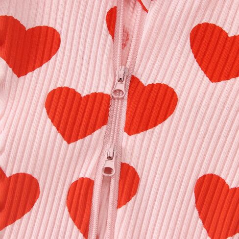 GLIGLITTR Newborn Infant Baby Girls Valentine's Day Romper Long Sleeve Bodysuit Cute Heart Print Ribbed Onesie Jumpsuit in Saudi Arabia